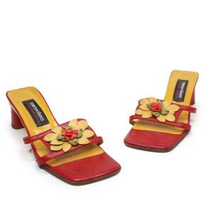 Vintage Town Shoes Leather Colourblock Sandals Pumps Square Toe Red Yellow Y2K